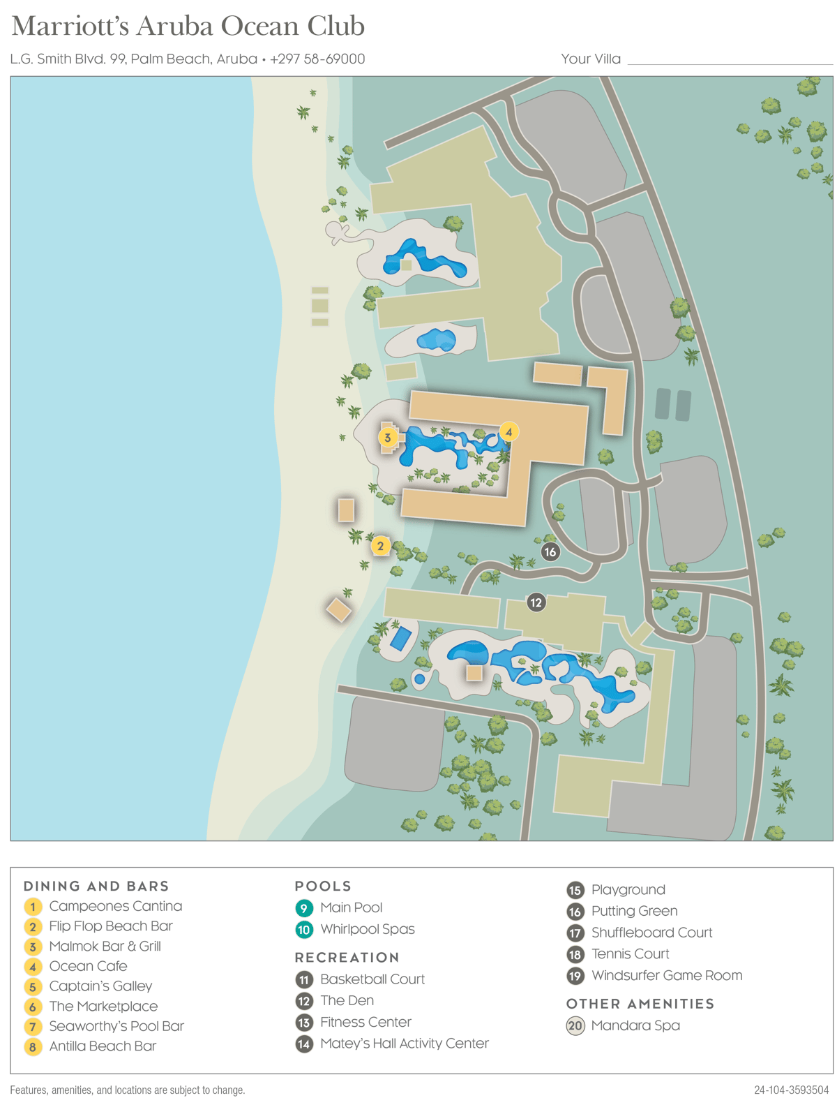 Resort site map for Marriott's Aruba Ocean Club