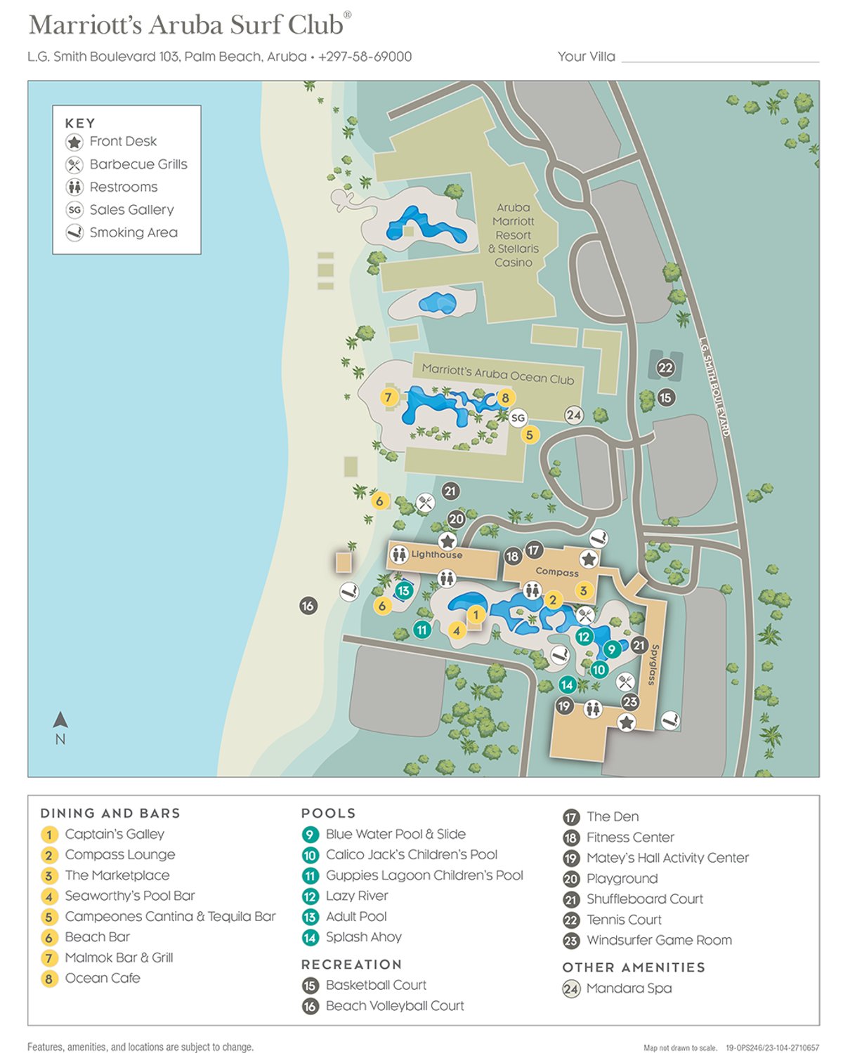 Resort site map for Marriott's Aruba Surf Club