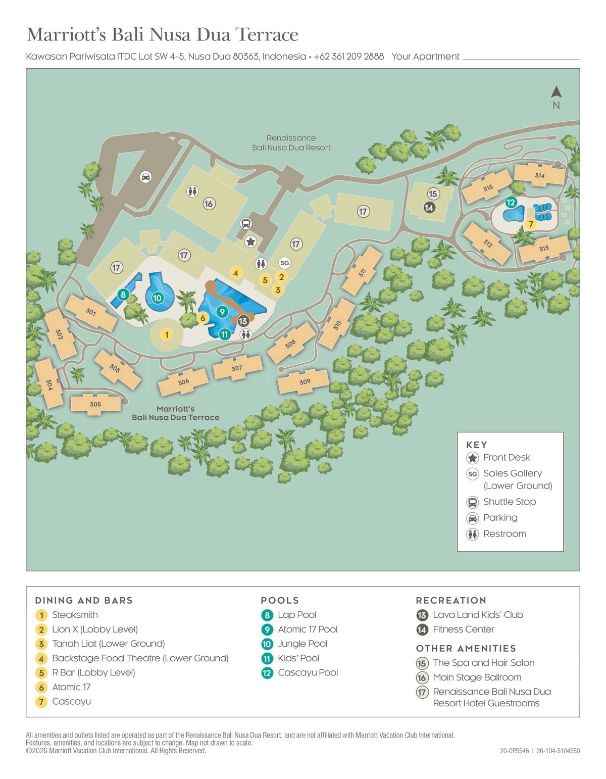 Resort site map for Marriott’s Bali Nusa Dua Terrace