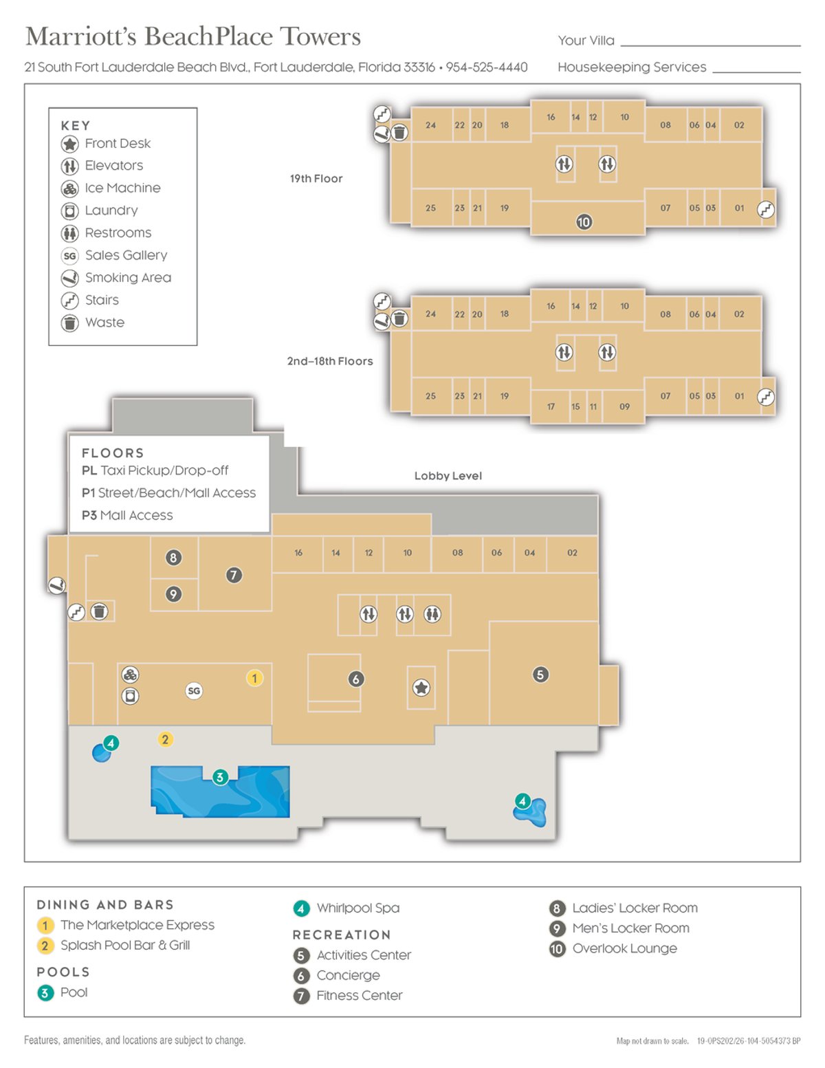 Resort site map for Marriott's BeachPlace Towers
