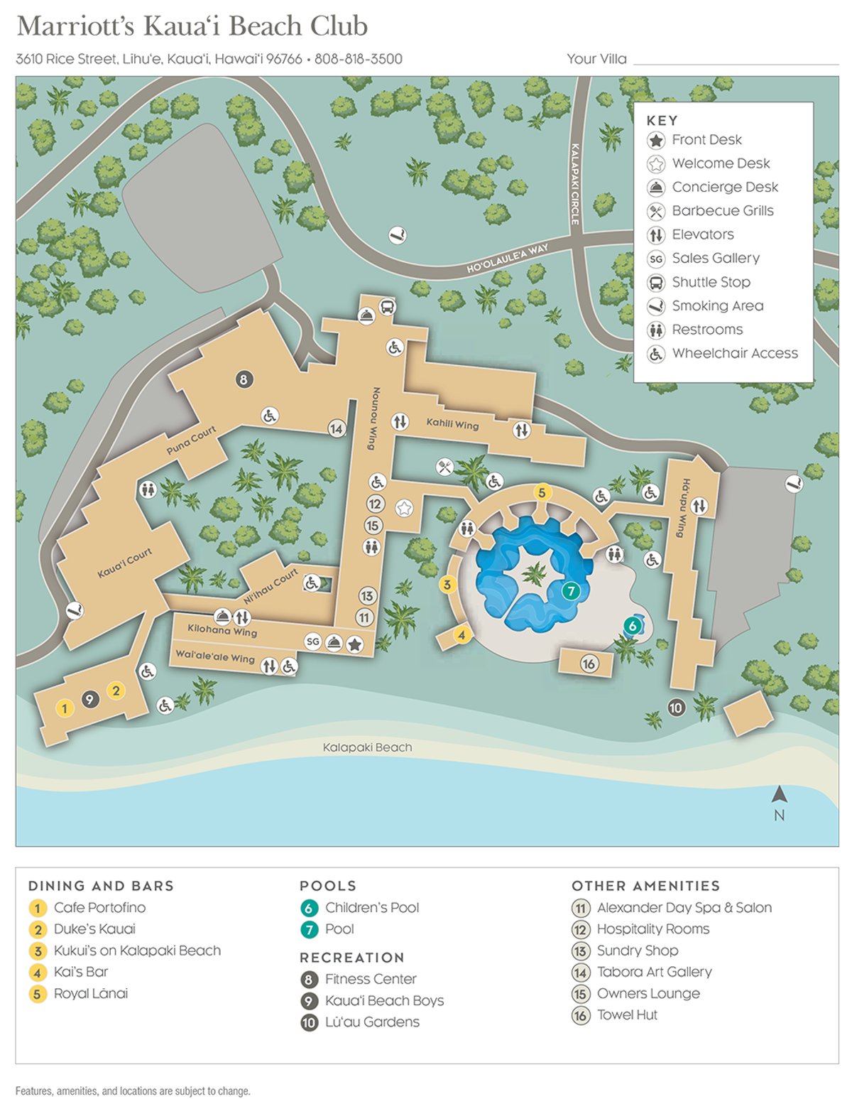 Resort site map for Marriott's Kauaʻi Beach Club