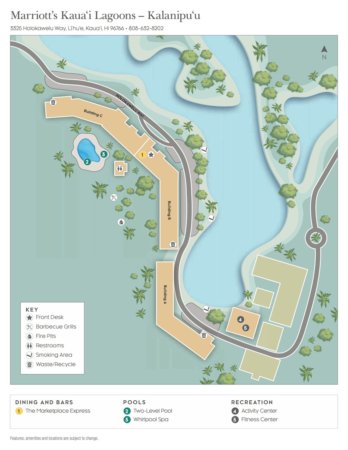 Resort site map for Marriott's Kauaʻi Lagoons – Kalanipuʻu