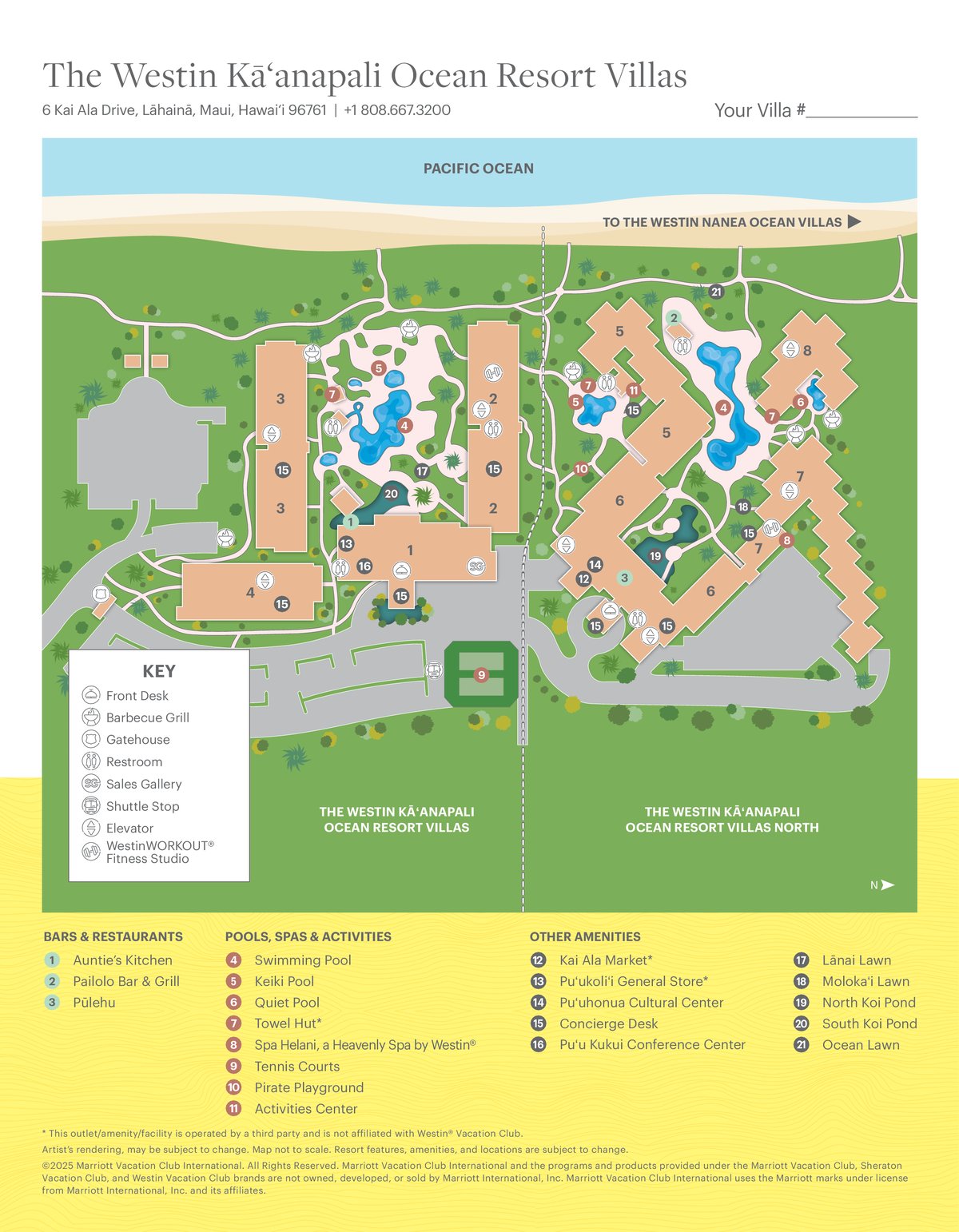 Resort site map for The Westin Kāʻanapali Ocean Resort Villas North