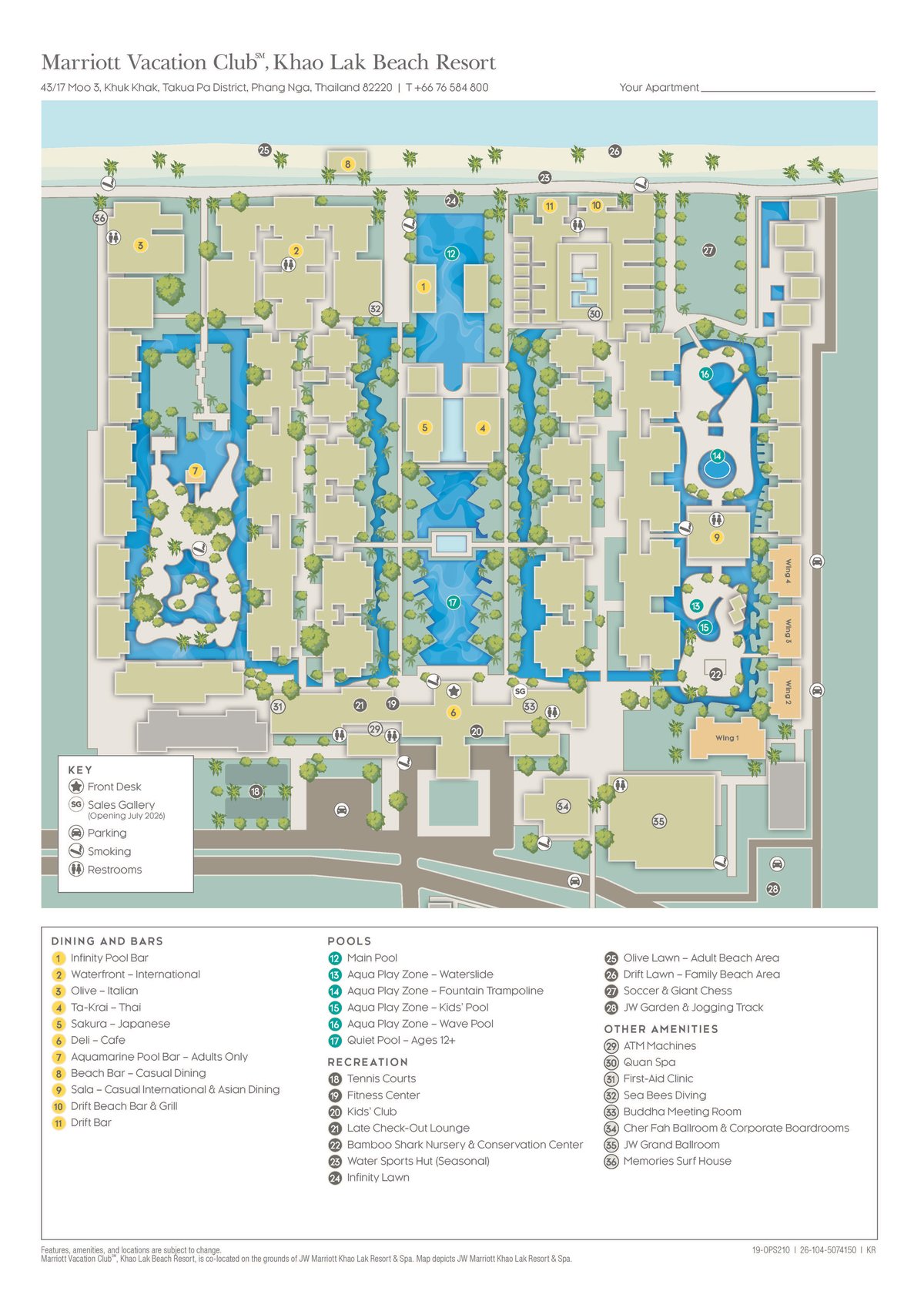 Resort site map for Marriott Vacation Club, Khao Lak Beach Resort