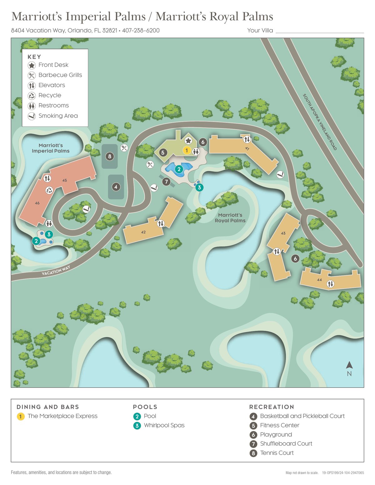 Resort site map for Marriott's Royal Palms