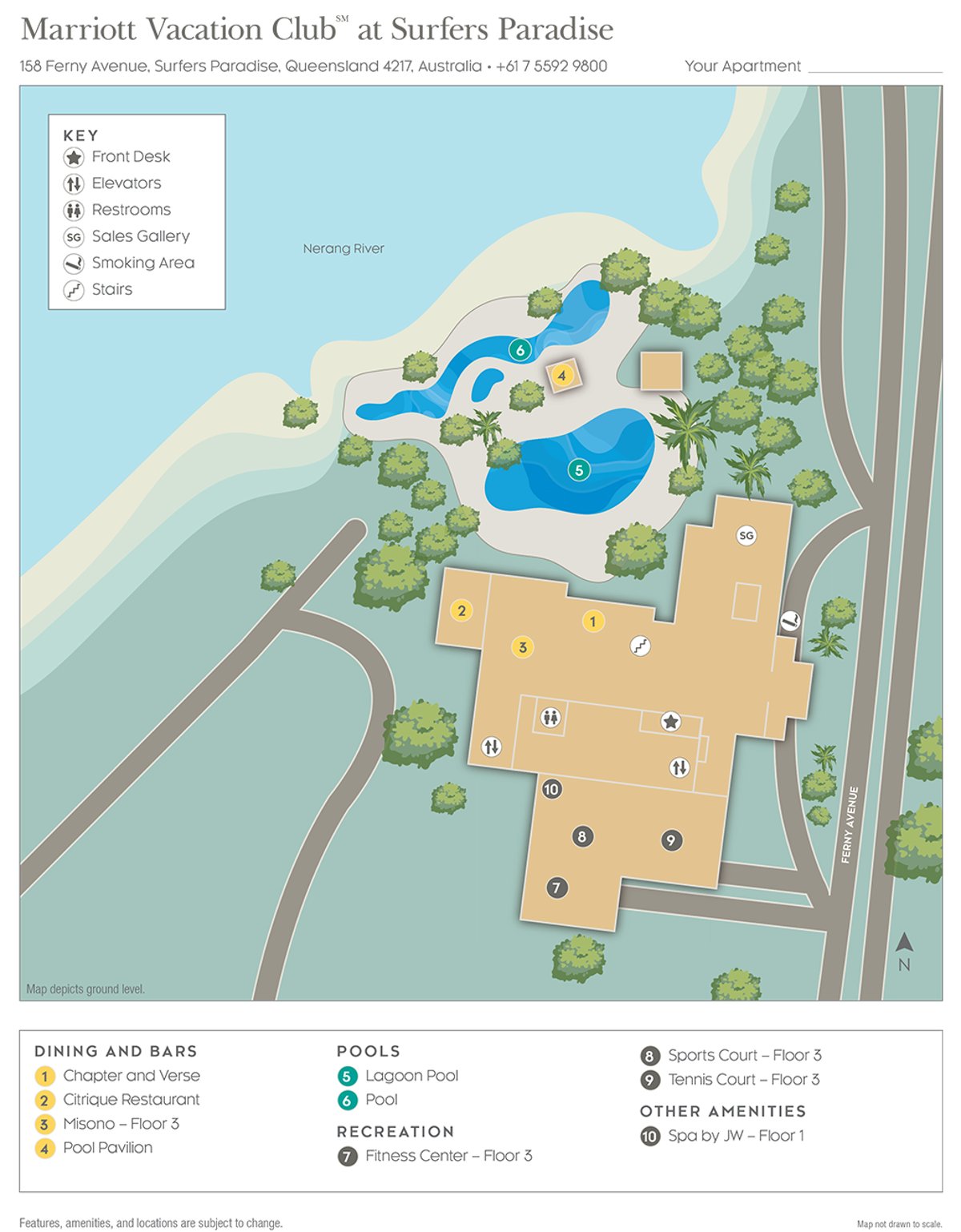 Resort site map for Marriott Vacation Club at Surfers Paradise