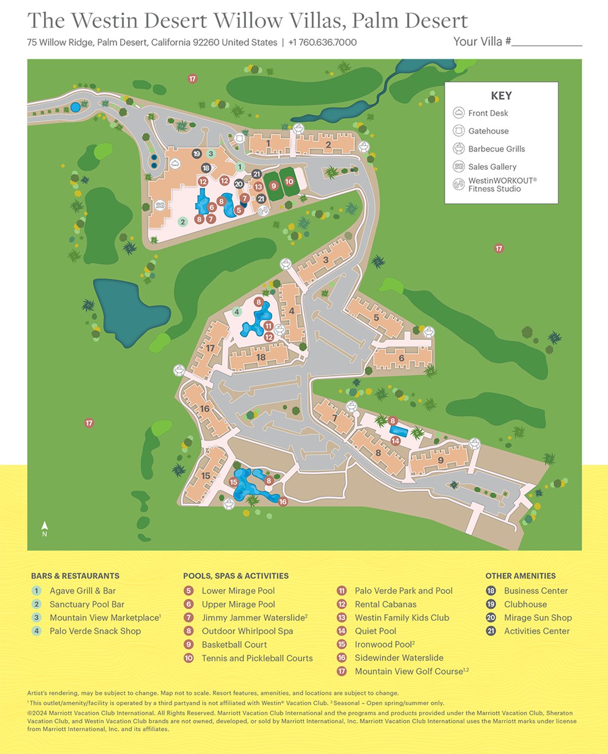 Resort site map for The Westin Desert Willow Villas, Palm Desert