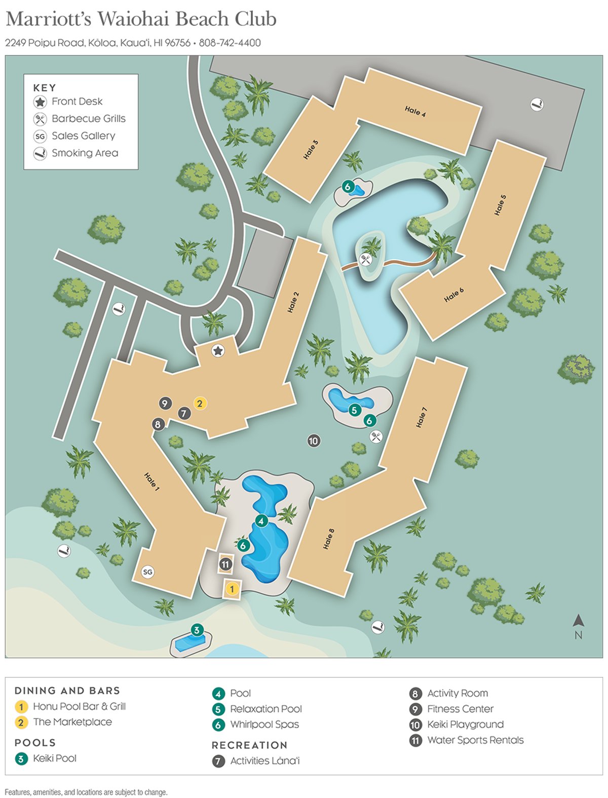 Resort site map for Marriott's Waiohai Beach Club
