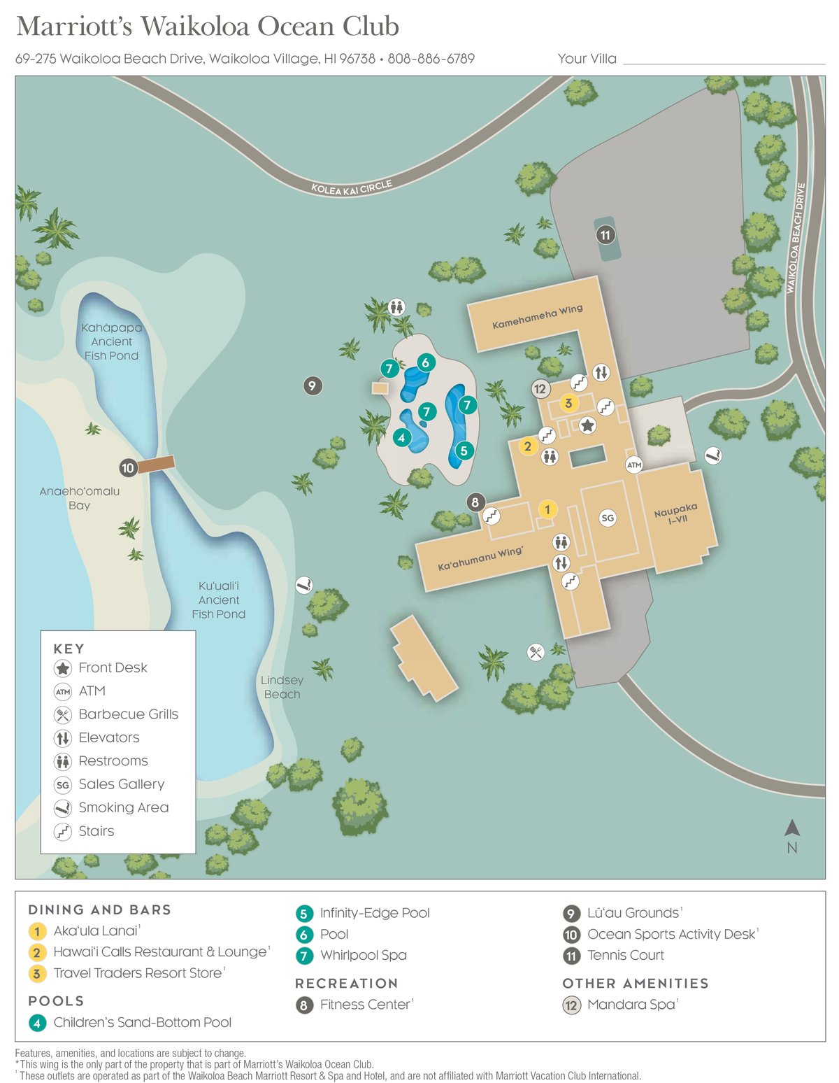 Resort site map for Marriott's Waikoloa Ocean Club