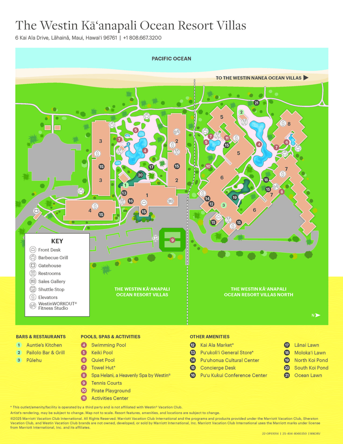 Resort site map for The Westin Kāʻanapali Ocean Resort Villas