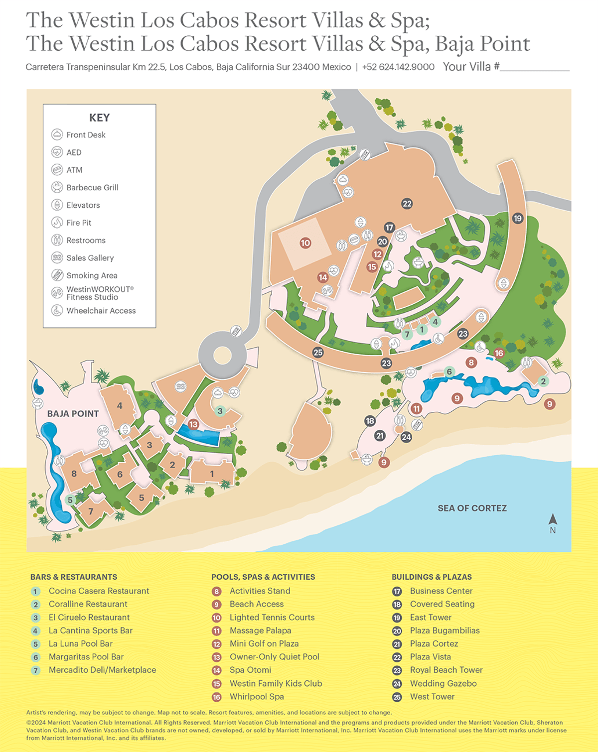 Resort site map for The Westin Los Cabos Resort Villas & Spa Baja Point