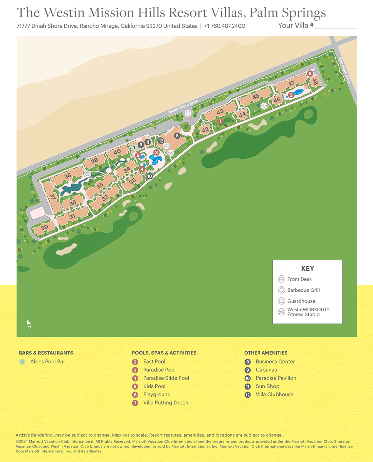 Resort site map for The Westin Mission Hills Resort Villas, Palm Springs