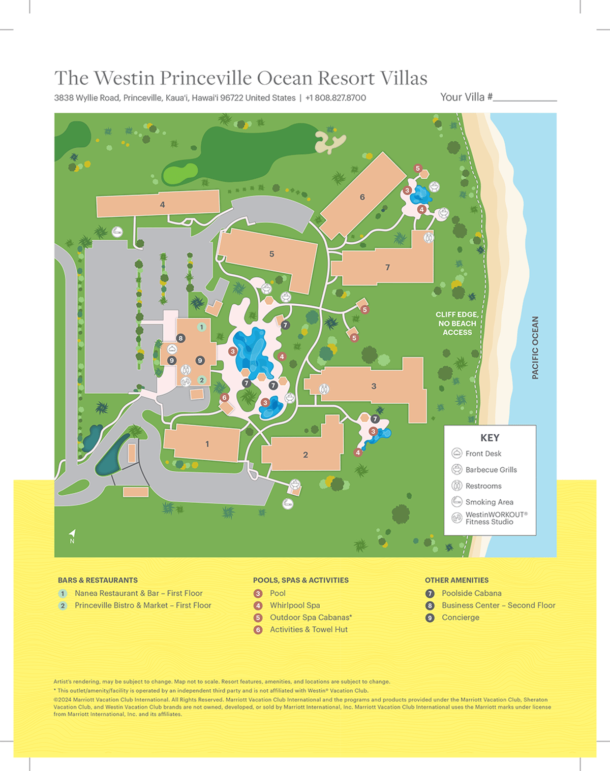 Resort site map for The Westin Princeville Ocean Resort Villas