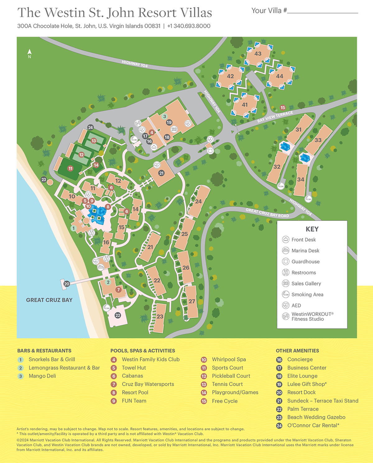 Resort site map for The Westin St. John Resort Villas